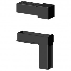 Eck-Steckverbinder aus Polyamid für Quadratrohre ohne Stahlkern (2D2), ohne Kopf für Konstruktionen mit Gehrungsschnitt. Eck-Steckverbinder aus Polyamid für Quadratrohre ohne Stahlkern (2D2), ohne Kopf für Konstruktionen mit Gehrungsschnitt.