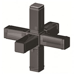 Three-dimensional angular connector with six tenons for square tubes without steel core